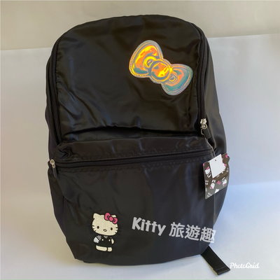 [Kitty 旅遊趣] Hello Kitty 後背包 凱蒂貓 旅行後背包 材質輕 易收納 反光蝴蝶結 黑色 優美