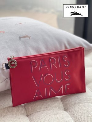 LONGCHAMP 【PARIS VOUS AIME巴黎愛妳~機場限定系列】紅色化妝包/證件包/配件