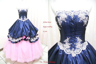 【時尚屋婚紗禮服】紫藍色馬甲水鑽法式設計師華麗造型款《二手禮服》～Ｗ５５２(歡迎預約試穿)