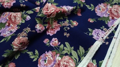 豬豬日本拼布 台灣布料 玫瑰花藍色 款 厚棉布材質