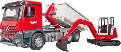 德國 bruder 賓士奔馳 Arocs卡車加 Schaeff 小型挖掘機挖土機 建築工地車輛/工程模型玩具