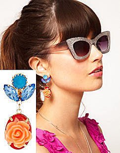 ♥WATER LOVE♥ 歐美飾品 品牌專櫃 鑲鑽花朵 橘粉色花朵 寶石 水鑽 耳環 可改無耳洞耳夾