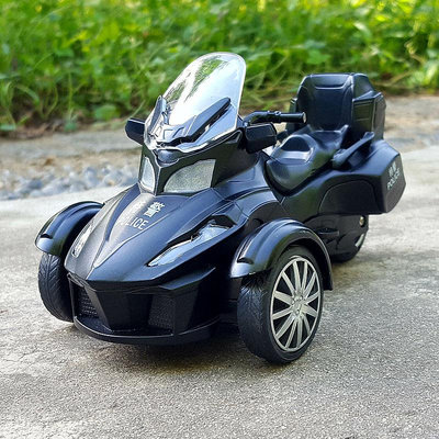 【現貨】合金摩托車龐巴迪三輪摩托車模型警車仿真摩托警察車聲光回力玩具
