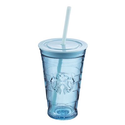 Starbucks 星巴克 BLUE玻璃Togo冷水杯 西班牙製造 星巴克玻璃 玻璃吸管杯 TOGO杯 吸管杯