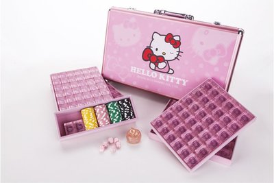 Hello Kitty 39mm 水晶麻將（筒子是貓頭 條子是蝴蝶結) 金色/粉色 贈送牌尺+麻將墊 任您挑選 免運費