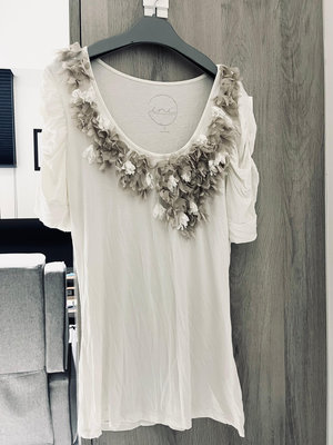 美國INC 白色絲質花朵Gap Jessica MOMA款萊卡棉質上衣