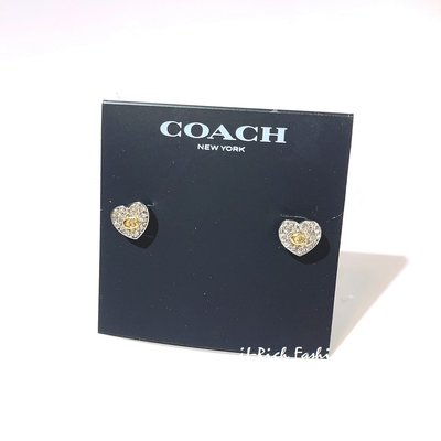 就愛精品店❤️ COACH 銀色C 字樣水鑽裝飾愛心型耳針式耳環
