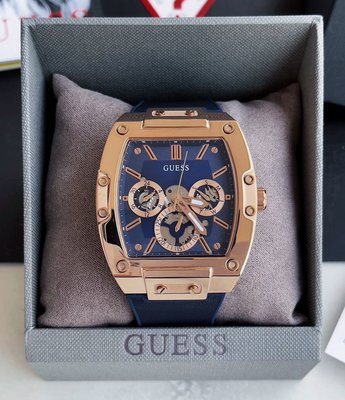 GUESS Phoenix 酒桶型藍色錶盤 藍色矽膠錶帶 石英 男士手錶 GW0202G4