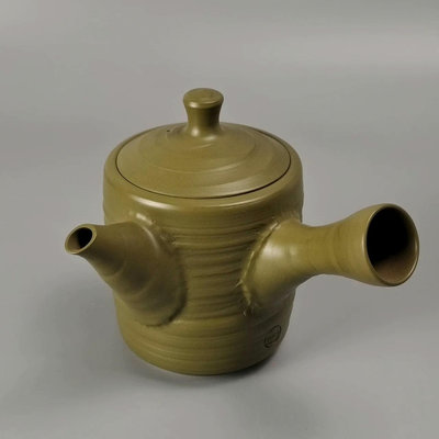  吉川秀樹作日本綠泥常滑燒橫手急須茶壺側把壺。