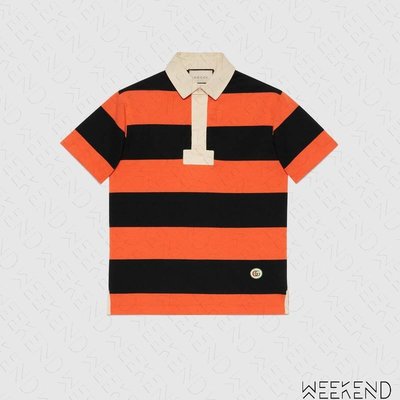 【WEEKEND】 GUCCI Striped Polo 條紋 短袖 上衣 PoloT 橘色 645251 21春夏