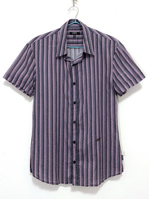 CoSTUME NATIONAL C.N.C 義大利 專櫃 全新 紫色 幾何條紋 短袖 襯衫