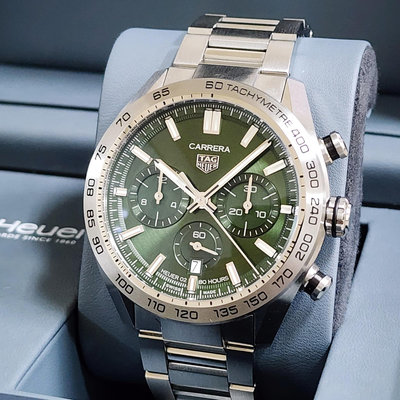 【個人藏錶】TAG Heuer 豪雅 TAG 橄欖綠面 計時碼錶 日期窗 43mm 2021年 台南二手錶