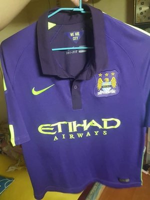 NIKE AUTHENTIC 英超足球 曼城 隊徽 深紫色 運動 足球衣 L號