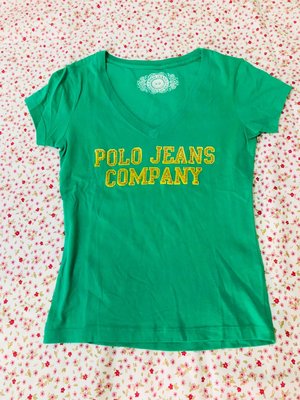 專櫃購入 polo jeans company logo印花短袖T恤 綠色短袖棉T 短袖V領上衣 100%棉T 純棉上衣