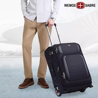 【現貨】旅行箱瑞士軍刀單向輪行李箱牛津布28寸超大輪子拉桿箱定向輪帆布旅行箱
