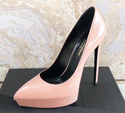 YSL Yves Saint Laurent正品 乾燥玫瑰色 淺米粉紅 裸色氣質高跟鞋 防水台 37號