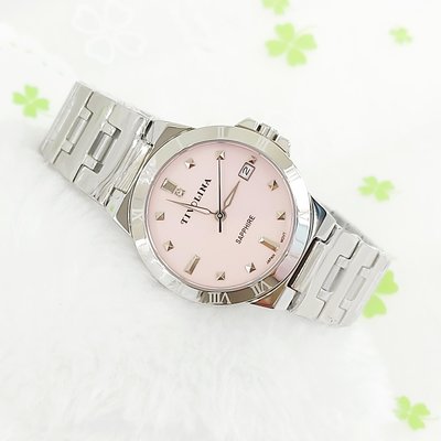 日本Tivolina女錶手錶32mm/菱面銀釘/羅馬數字外框/藍寶石水晶鏡面／粉紅面／特價