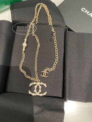 千奢二手Chanel 新品 珍珠 水鑽 雙C 項鏈 經典款式 超美！