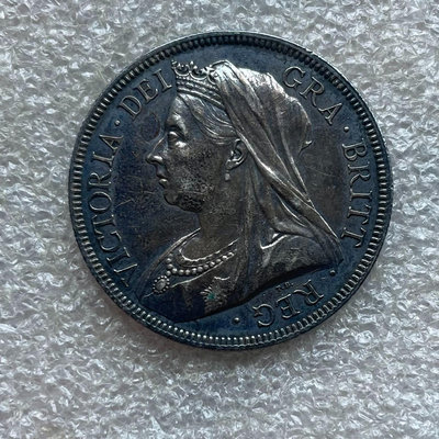 UNC黑包漿1893英國維多利亞批紗半克朗銀幣