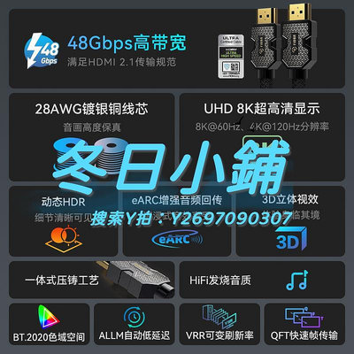 HDMI線FIBBR鍍銀HDMI2.1版認證線8K60Hz線4K120Hz電腦辦公投影ps5高清線