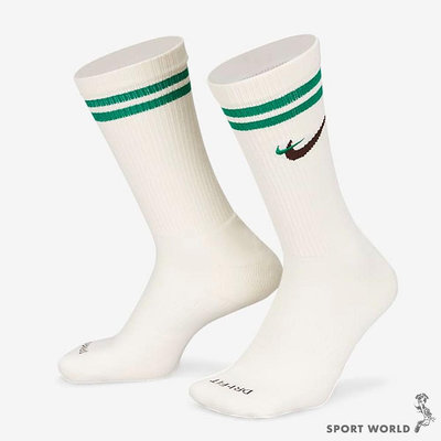 【現貨】Nike 襪子 中筒襪 刺繡小勾 米白綠咖【運動世界】DQ9165-133