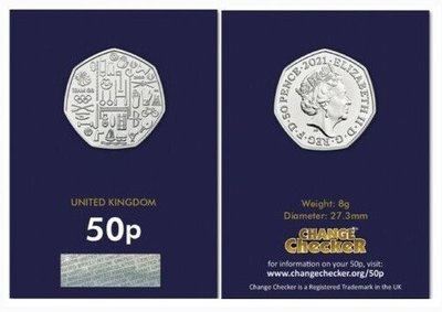 【熱賣精選】英國 2021年 東京奧運英國代錶隊 50便士  卡裝紀念幣 BU級