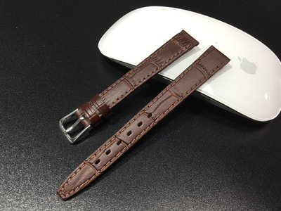 12mm咖啡色真皮面鱷魚皮紋優質錶帶,有效替代搶人貴貨