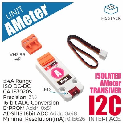 《德源科技》M5Stack UNIT Ameter 電流計傳感器，實時監控電流模塊 ADS1115 I2C