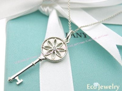 《Eco-jewelry》【Tiffany&amp;Co】稀有款 鑲鑽八瓣鑰匙項鍊 純銀925項鍊~專櫃真品 已送洗