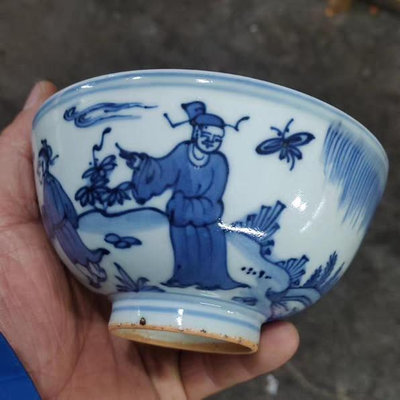 明代大明天啟年制青花人物陶瓷碗尺寸11×6