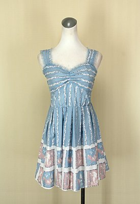 貞新二手衣 MUSSA 日本 粉藍美人魚V領無袖緞面洋裝F號(42637)