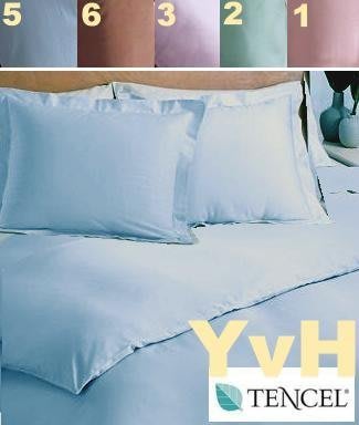 =YvH=加大床包枕套組 Tencel 台灣製 100%萊賽爾天絲 素色 藍紫綠香 6x6.2尺 歐式壓框枕(訂做款)