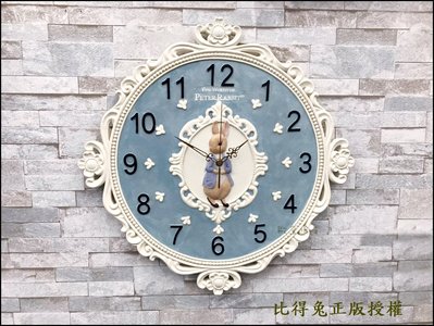 彼得兔時鐘 藍色掛鐘 波麗製蕾絲兔子時鐘 數字掛鐘 法式時鐘 白色時鐘 比得兔大鐘面時鐘 比得兔壁鐘 造型鐘 居家時鐘