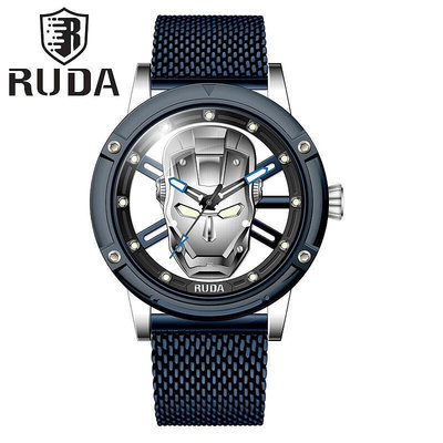 【立減20】RUDA爆款速賣通WISH鋼鐵俠鏤空透底男士米蘭皮帶石英手表