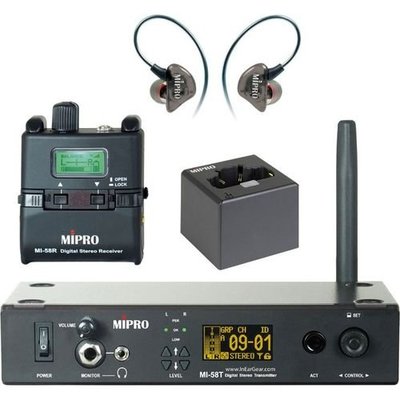 【六絃樂器】全新 Mipro MI-58 耳道式數位立體聲監聽系統 IEM / MI-909 進化 5.8GHz 新機種