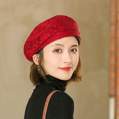 愛麗絲貝雷帽子女韓版潮夏季薄款復古英倫南瓜帽百搭日系文藝蕾絲蓓蕾帽