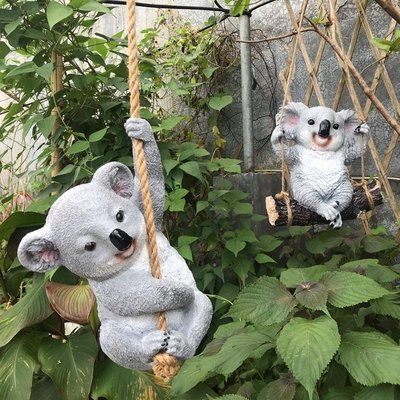 熱銷 花園裝飾 庭院雕塑戶外園林動物裝飾品樹脂仿真熊貓樹熊考拉擺件 可開發票