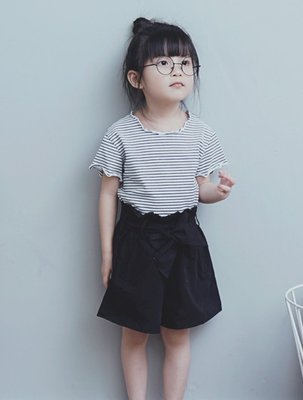 【Mr. Soar】 **清倉** H336 夏季新款 韓國style童裝女童捲邊條紋短T 現貨