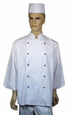 A122中山雙排扣黑安全扣七分袖廚師服(扣子有白黑紅三色)