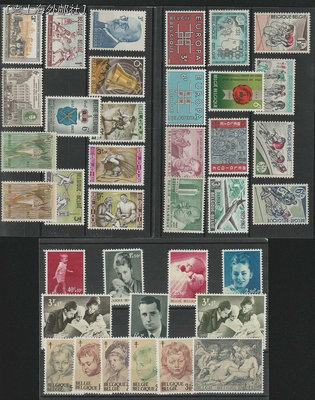 比利時郵票1963年票，較多雕刻版票，全部成套，帶三張黑卡 郵票  明信片 紀念票【錢幣收藏】6658