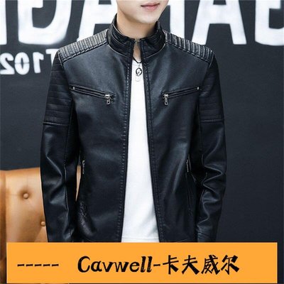 Cavwell-香港潮牌皮衣男真皮2020年秋冬新款青年機車服皮夾克男士休閑外套骑士服-可開統編