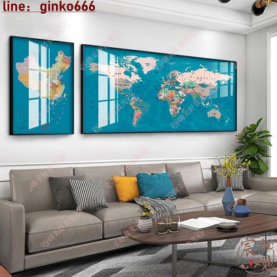 現貨：可開發票中國地圖2023新版組合掛畫辦公室大幅地圖世界地圖裝飾畫客廳壁畫嗨美好食光