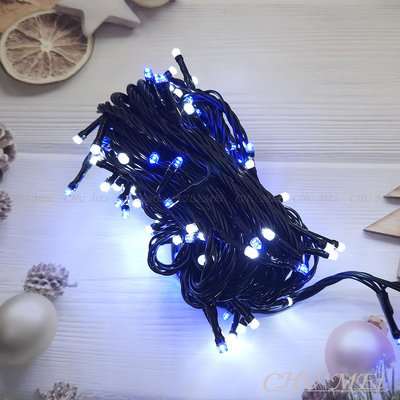 220V-藍白色LED三線燈串10米100燈 - led燈串 led串燈 聖誕燈飾 燈串 串燈 聖誕燈 聖誕燈串 led