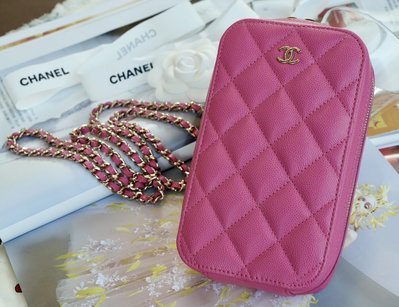 【COCO 精品專賣】Chanel A70655 O-OT Clutch Bag 荔枝紋鍊帶包 桃紅 淡金鍊 現貨