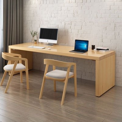 全實木雙人電腦桌家用兒童學習書桌長條桌椅組合臥室靠墻辦公桌