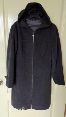 ［99go］日本高級服飾專櫃ROPE CITY 灰黑色 長版 連帽大衣 60%安哥拉 40%羊毛 長大衣 9AT-M號  日本製