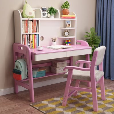 兒童學習桌椅套裝臥室可升降書桌書架一體桌小學生寫字桌家用簡約~特價