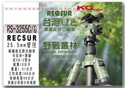 【凱西不斷電】RECSUR 銳攝 RS-3255C/G 含 CQ-2 雲台 迷彩版 相機腳架 70D 7D 6D 5D3 1D