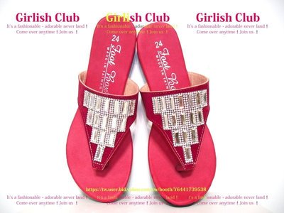 【Girlish Club】水鑽夾腳T字人字拖鞋39(24.5)紅(m565)havaianas海灘涼鞋二三一元起標