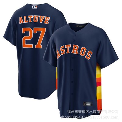 現貨球衣運動背心MLB太空人隊ALTUVE#27 ALVAREZ#44城市版海軍藍刺繡棒球球衣